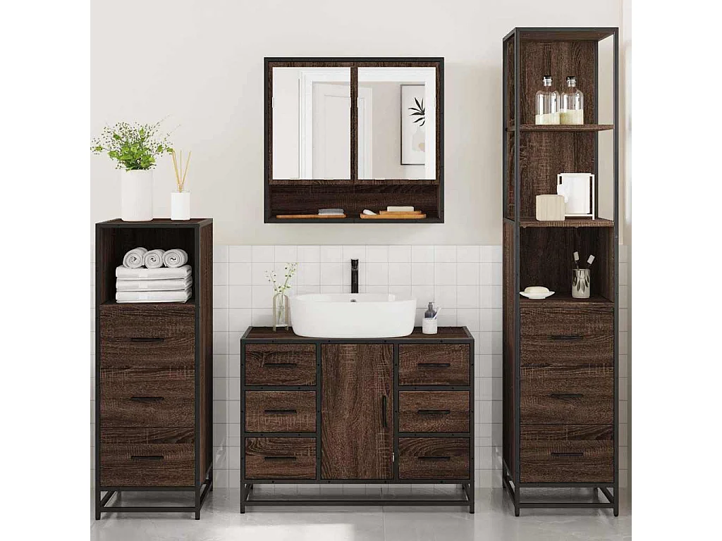 Ensemble de meubles de salle de bain 4 pcs chêne marron