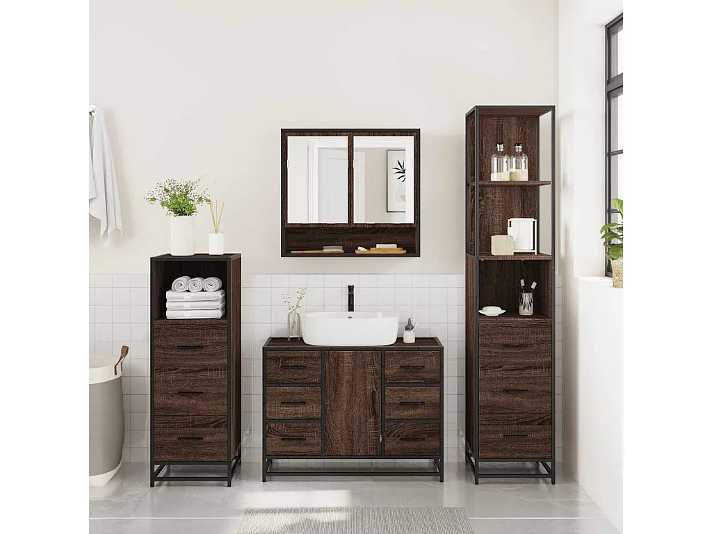 Ensemble de meubles de salle de bain 4 pcs chêne marron