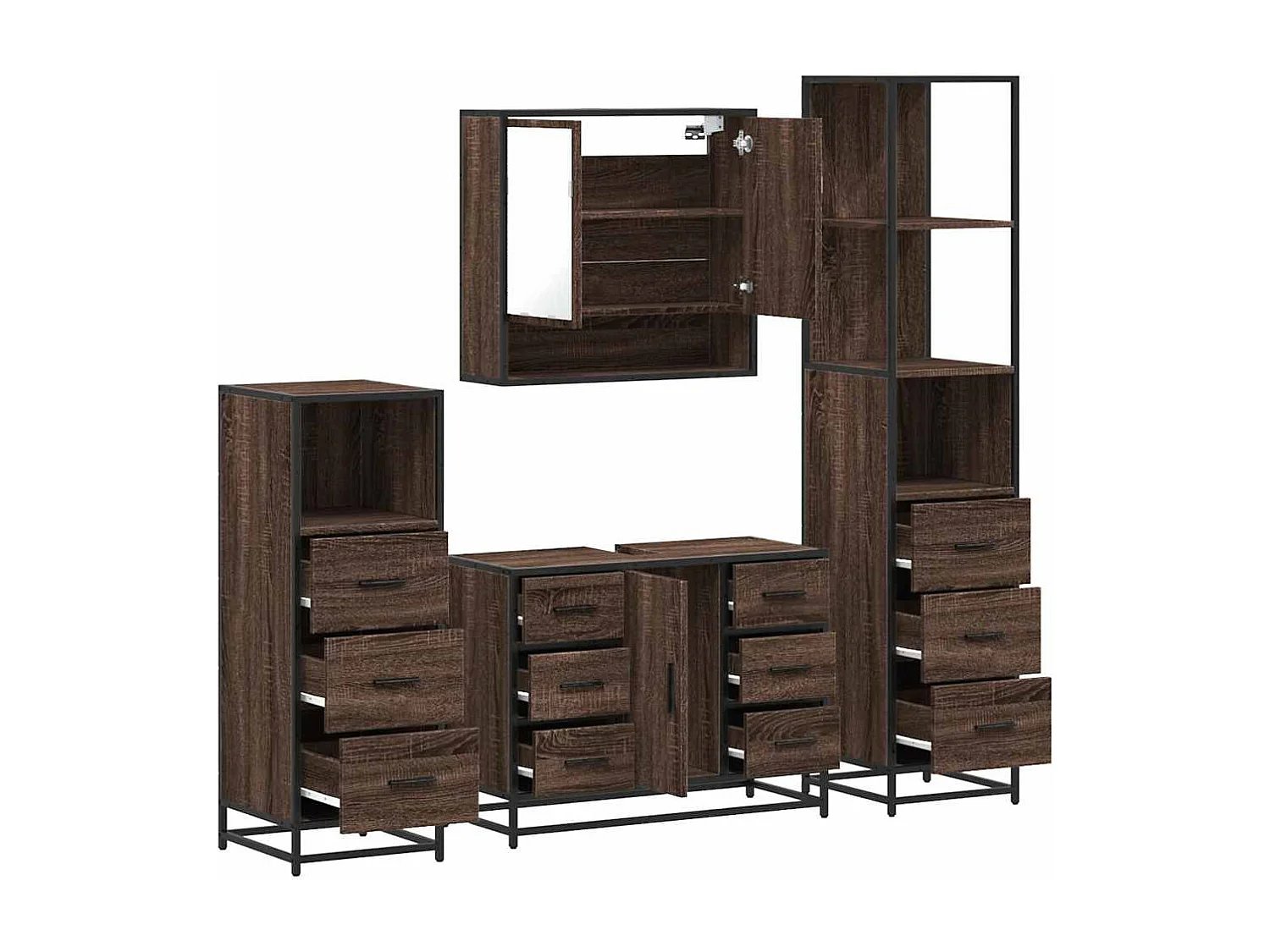 Ensemble de meubles de salle de bain 4 pcs chêne marron