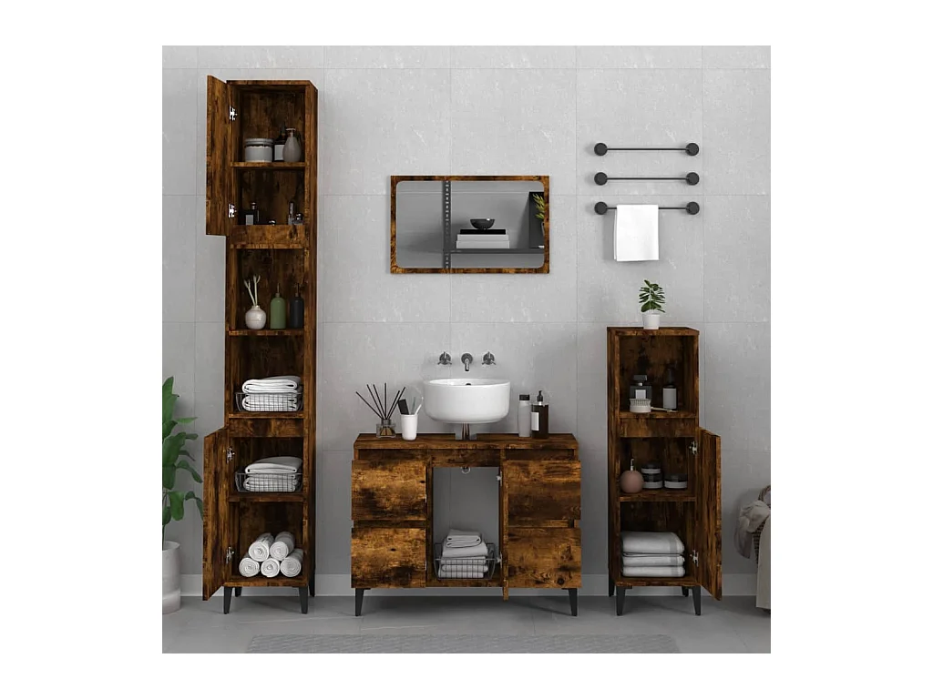 Ensemble de meubles de salle de bain 3 pcs Chêne fumé