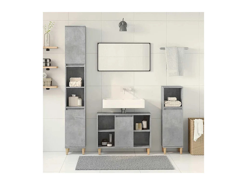 Ensemble de meubles de salle de bain 3 pcs gris béton
