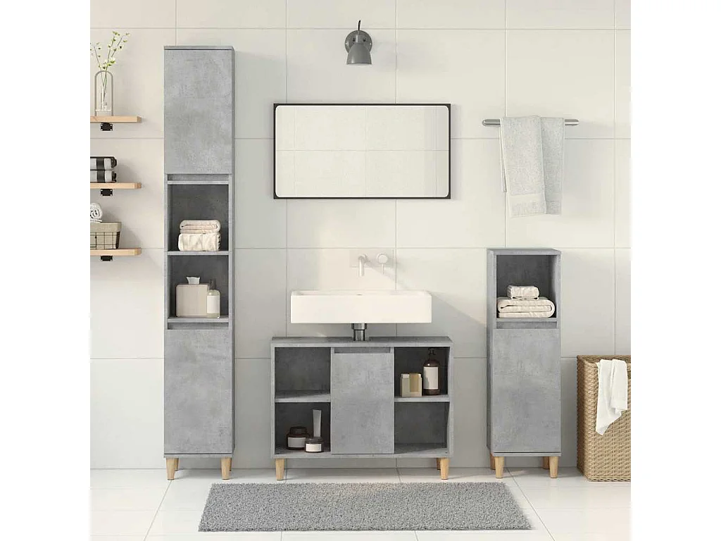 Ensemble de meubles de salle de bain 3 pcs gris béton