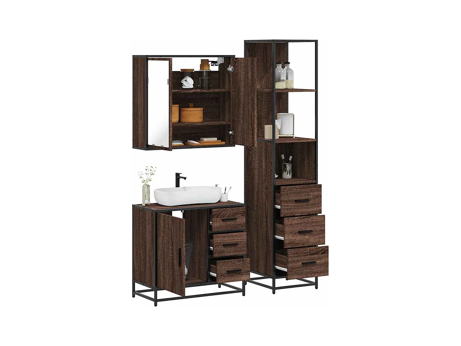 Set di mobili da bagno 3 pezzi Rovere marrone
