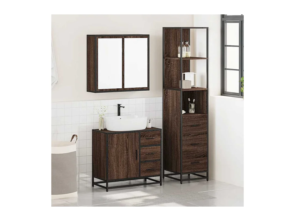 Set di mobili da bagno 3 pezzi Rovere marrone