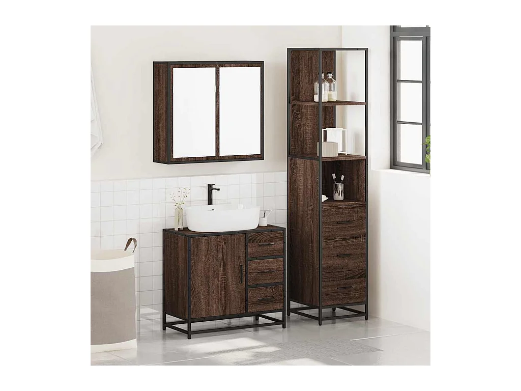 Set di mobili da bagno 3 pezzi Rovere marrone