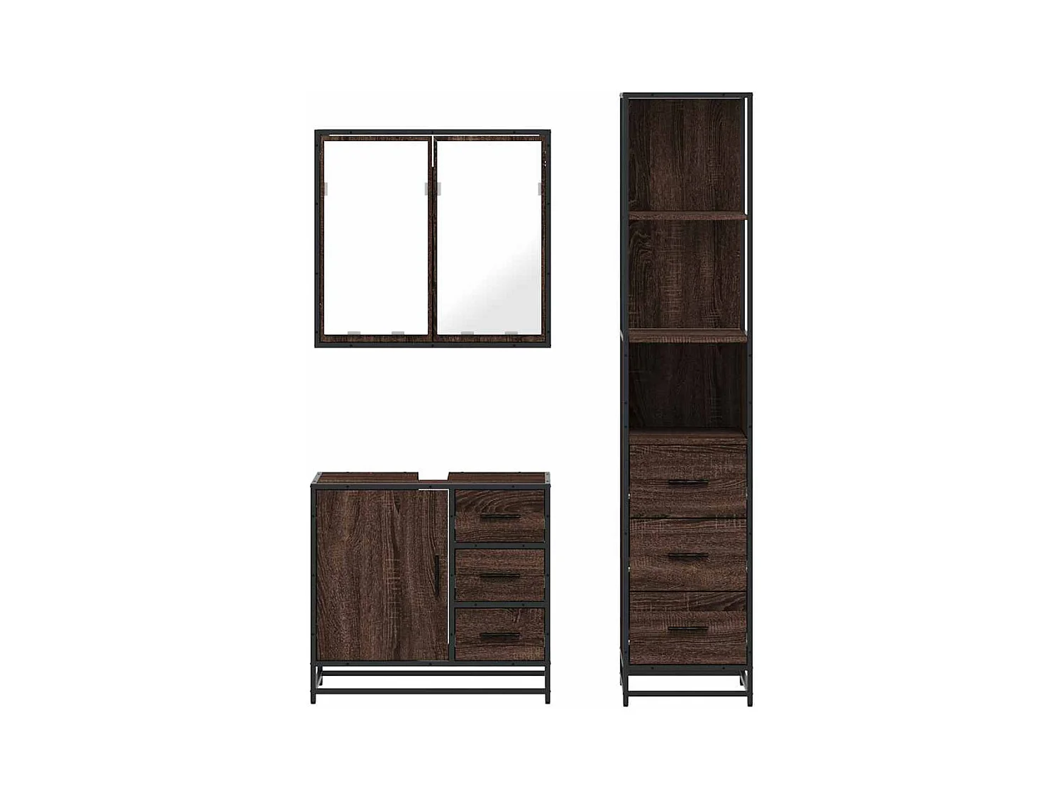 Set di mobili da bagno 3 pezzi Rovere marrone