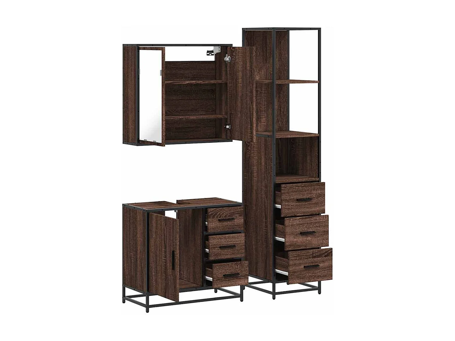 Set di mobili da bagno 3 pezzi Rovere marrone