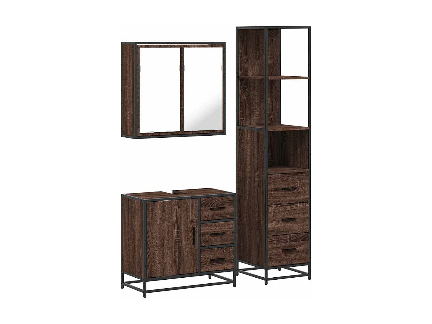 Ensemble de meubles de salle de bain 3 pcs Chêne marron