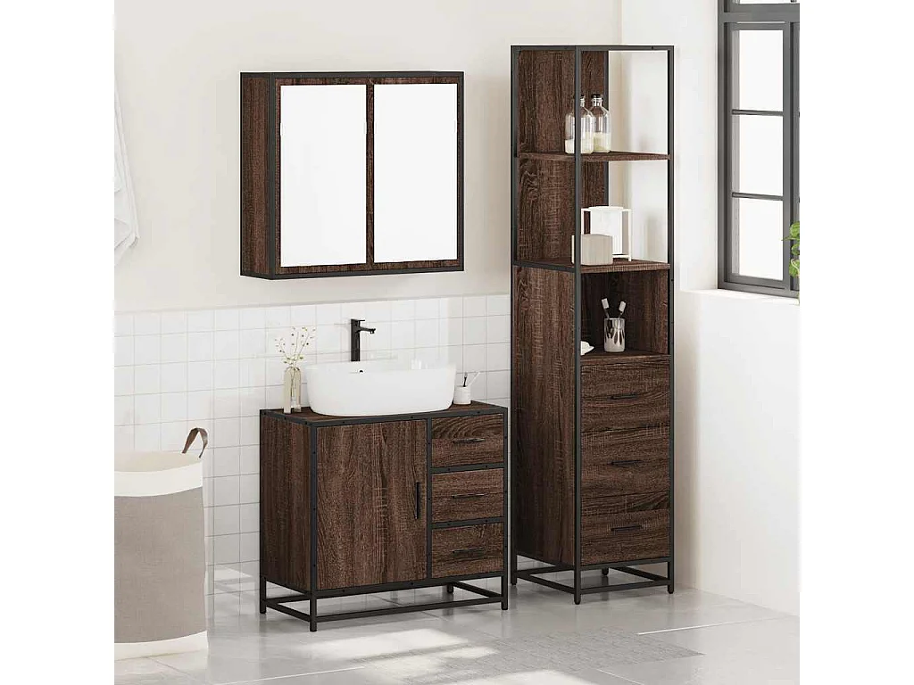 Ensemble de meubles de salle de bain 3 pcs Chêne marron