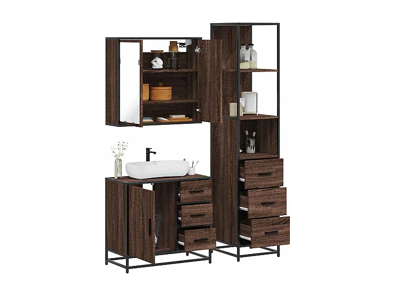 Ensemble de meubles de salle de bain 3 pcs Chêne marron