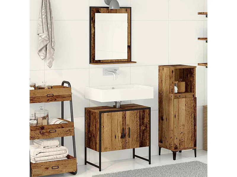Ensemble de meuble de salle de bain 2 pièces en bois ancien et en bois d'ingénierie