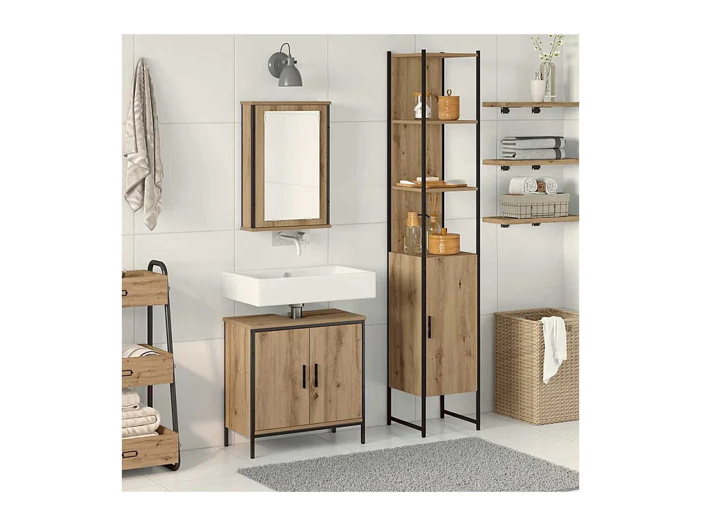 Set di mobili da bagno con mensola 3 pezzi marrone