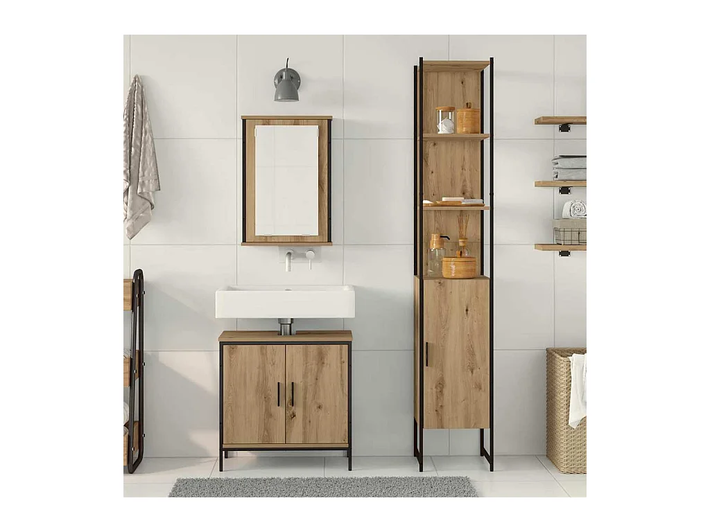 Set di mobili da bagno con mensola 3 pezzi marrone