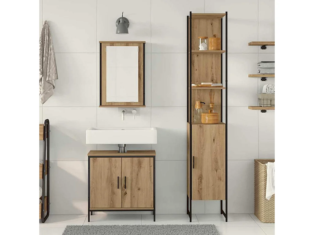 Ensemble de mobilier de salle de bain avec étagère 3 pcs Marron