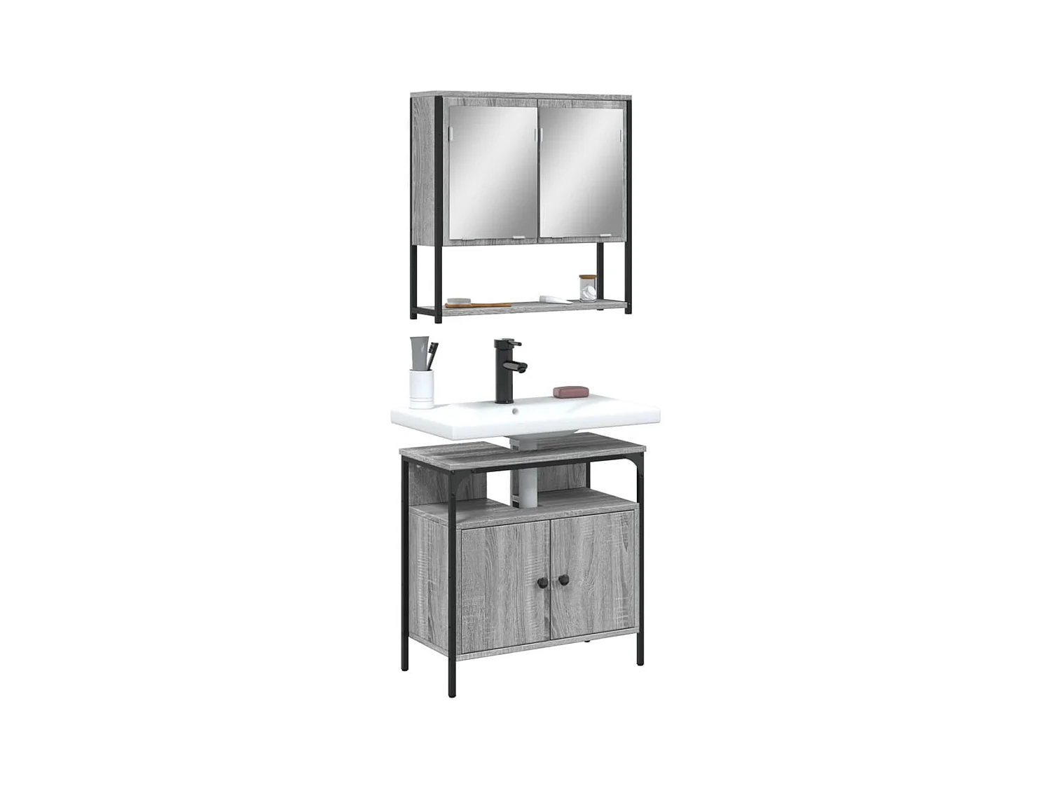 Ensemble de meubles de salle de bain 2 pcs Sonoma gris