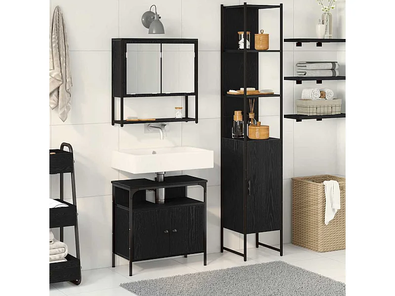 Ensemble de mobilier de salle de bain 3 pcs Chêne noir