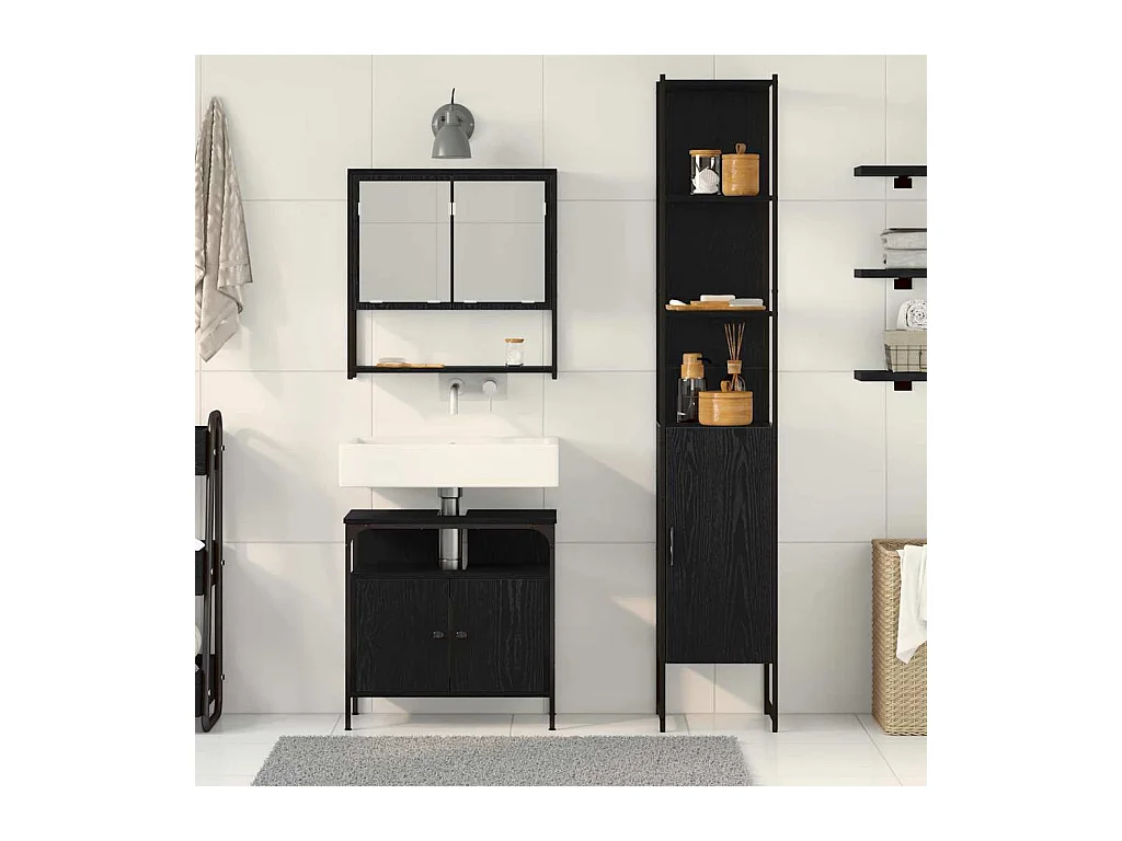 Ensemble de mobilier de salle de bain 3 pcs Chêne noir