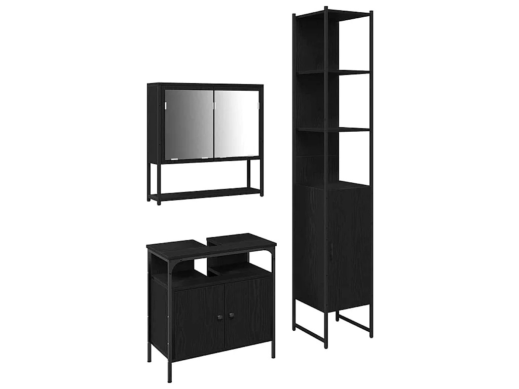 Set di mobili da bagno 3 pezzi Rovere nero