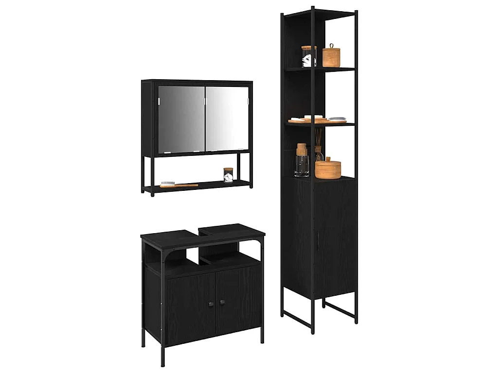 Set di mobili da bagno 3 pezzi Rovere nero