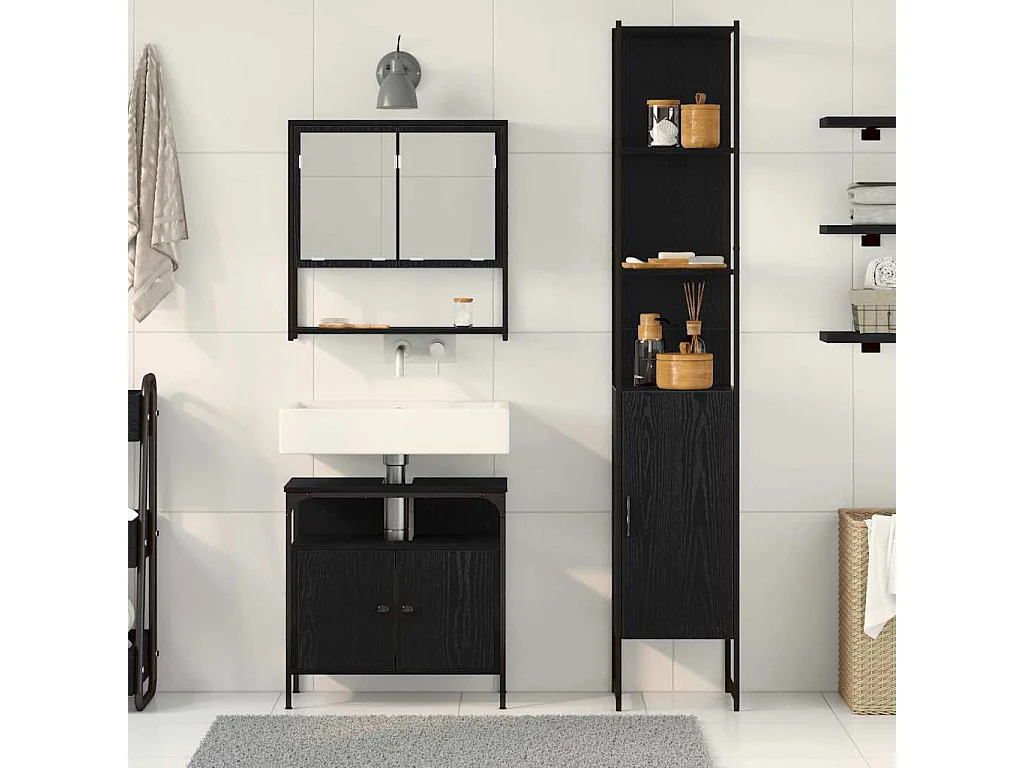Set di mobili da bagno 3 pezzi Rovere nero