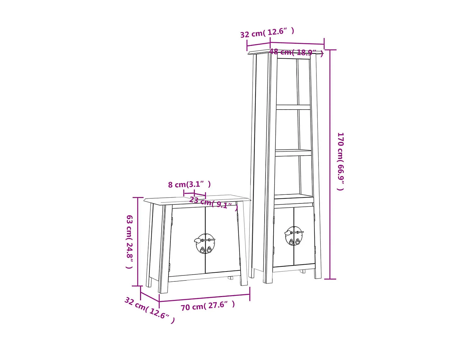Ensemble de meubles de salle de bain 2 pcs bois de pin massif