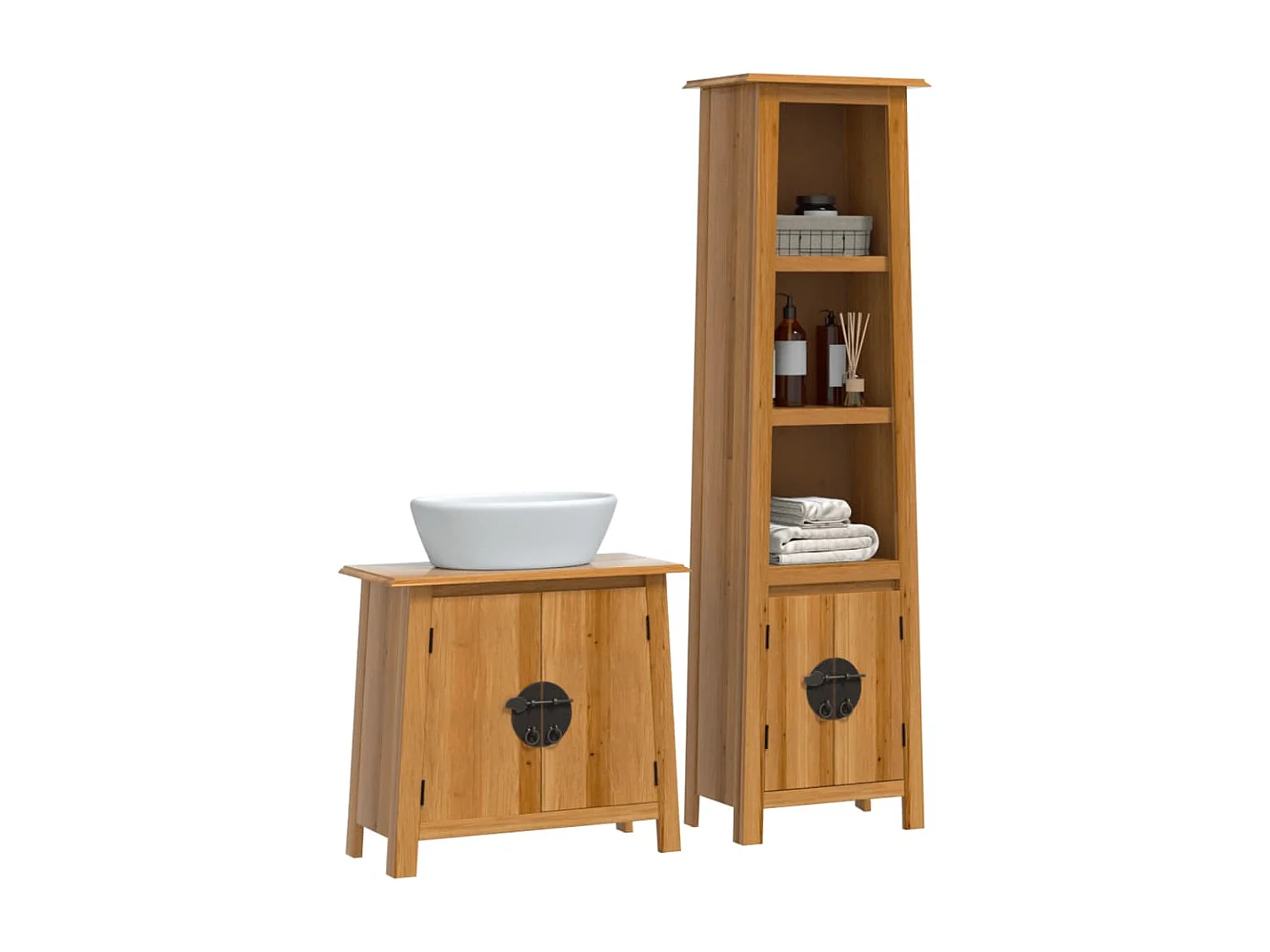 Conjunto de muebles de baño de 2 piezas fabricado en madera maciza de pino