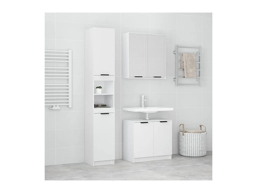 Conjunto de gabinete de baño de 3 piezas de madera de ingeniería blanca