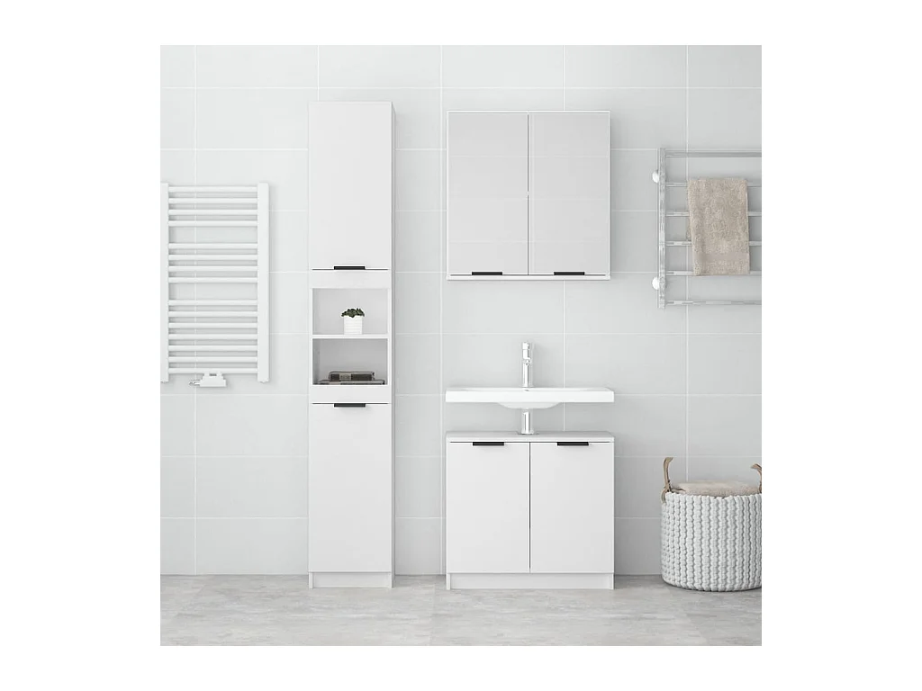 Conjunto de gabinete de baño de 3 piezas de madera de ingeniería blanca