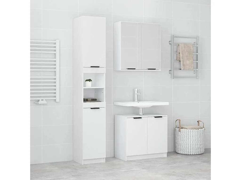 Ensemble d'armoires salle de bain 3 pcs blanc bois d'ingénierie