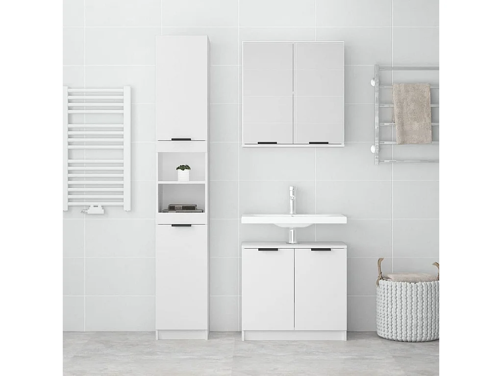 Ensemble d'armoires salle de bain 3 pcs blanc bois d'ingénierie