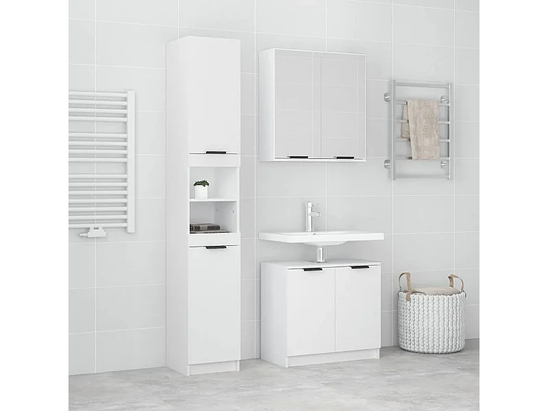 Set di mobili da bagno in legno ingegnerizzato bianco, 3 pezzi