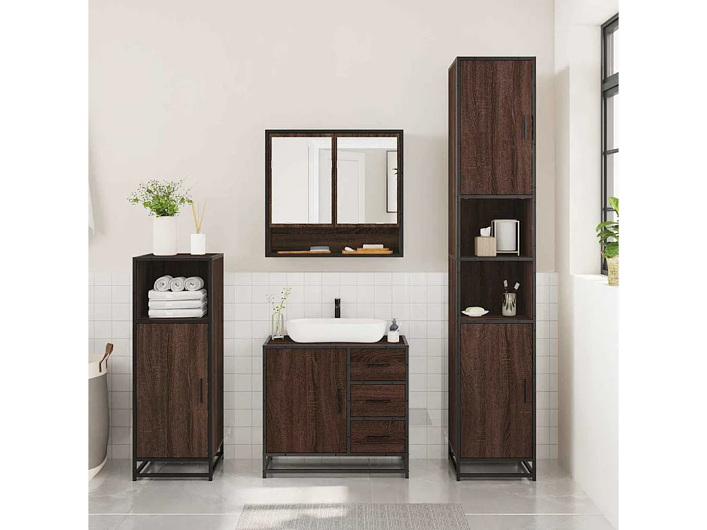Ensemble de meubles de salle de bain 3 pcs Chêne marron