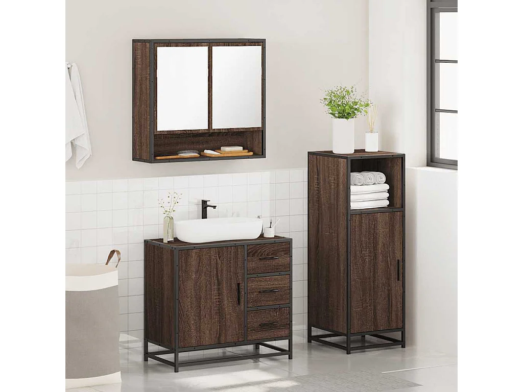 Ensemble de meubles de salle de bain 3 pcs Chêne marron