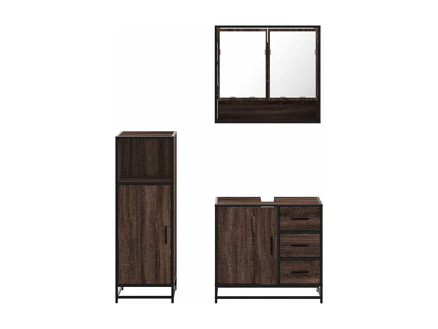 Ensemble de meubles de salle de bain 3 pcs Chêne marron