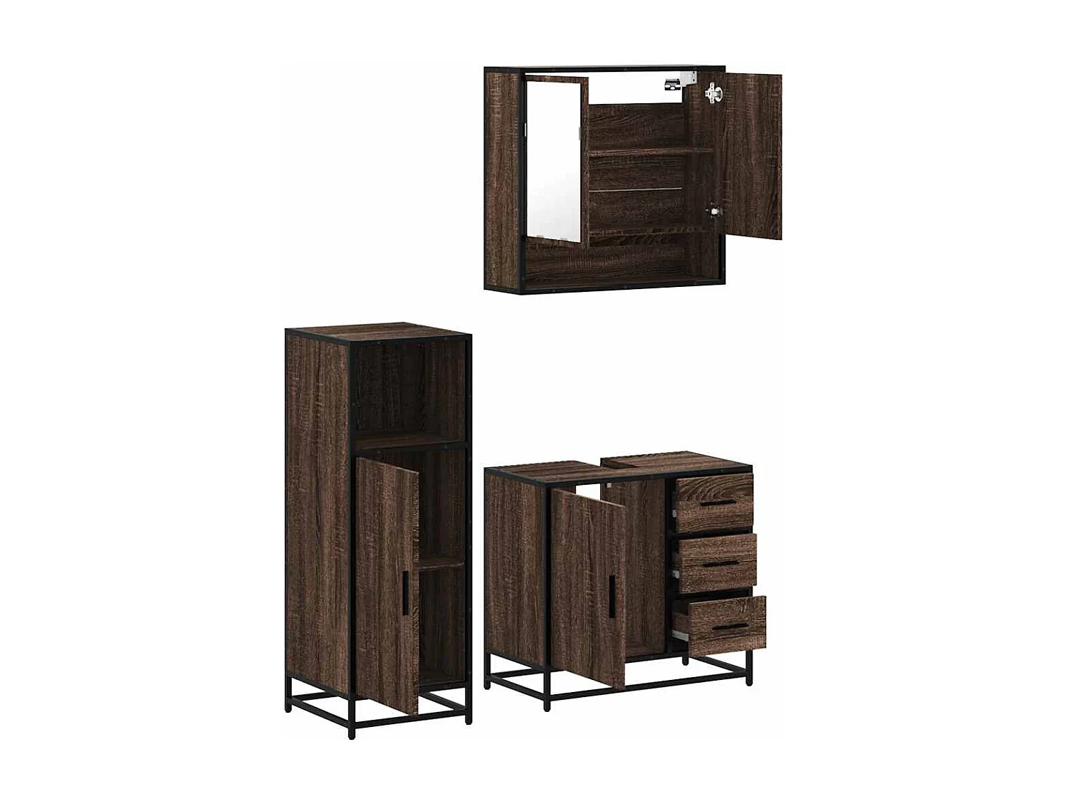 Ensemble de meubles de salle de bain 3 pcs Chêne marron