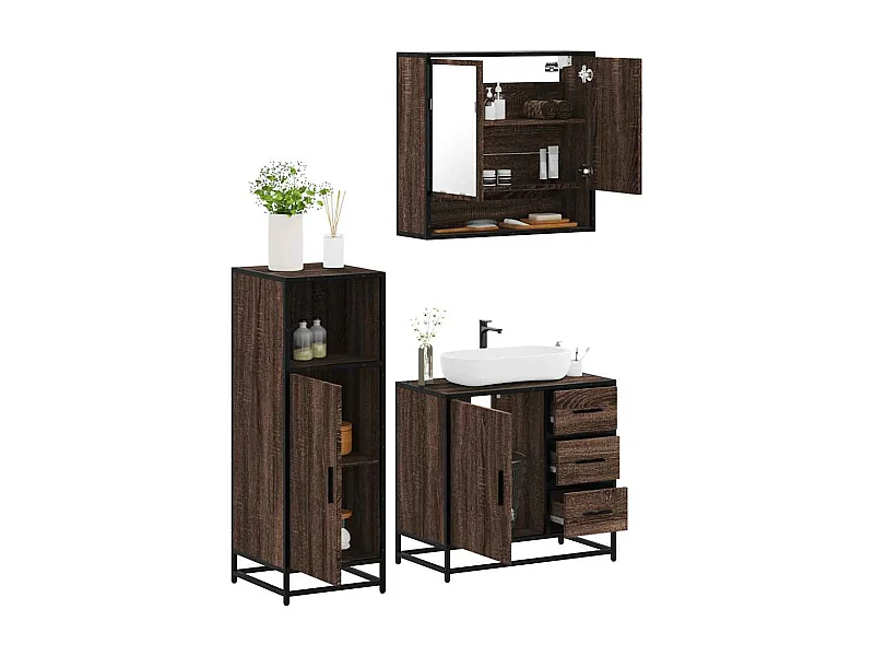 Ensemble de meubles de salle de bain 3 pcs Chêne marron