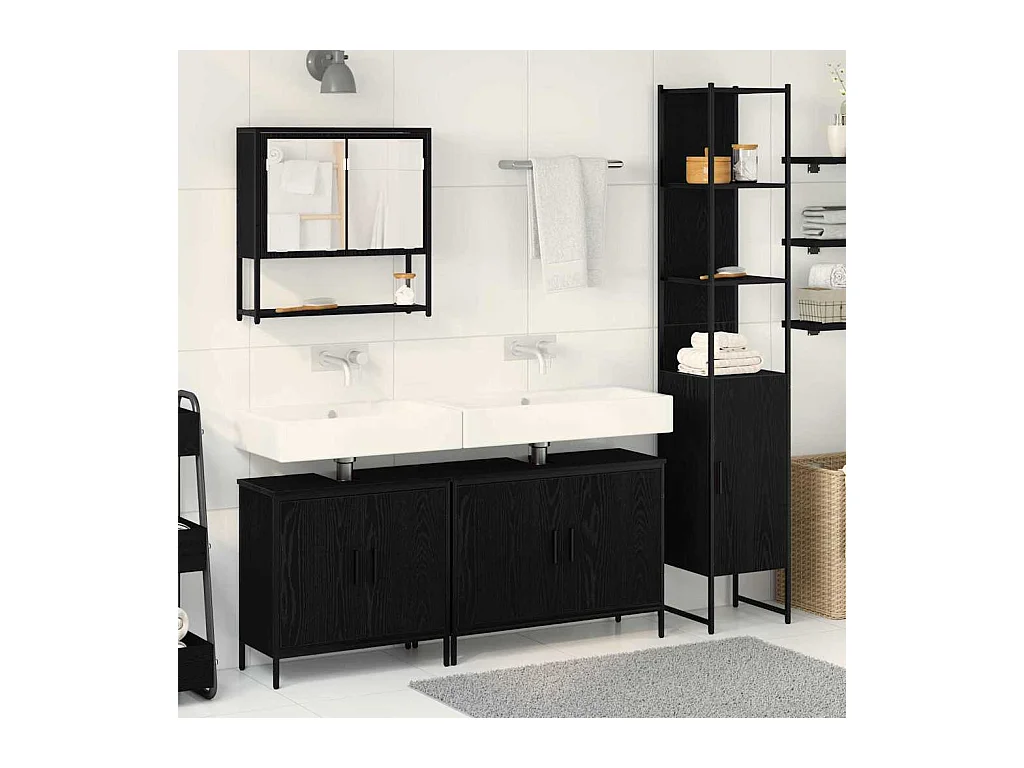 Ensemble de mobilier de salle de bain avec stockage 4 pcs Noir