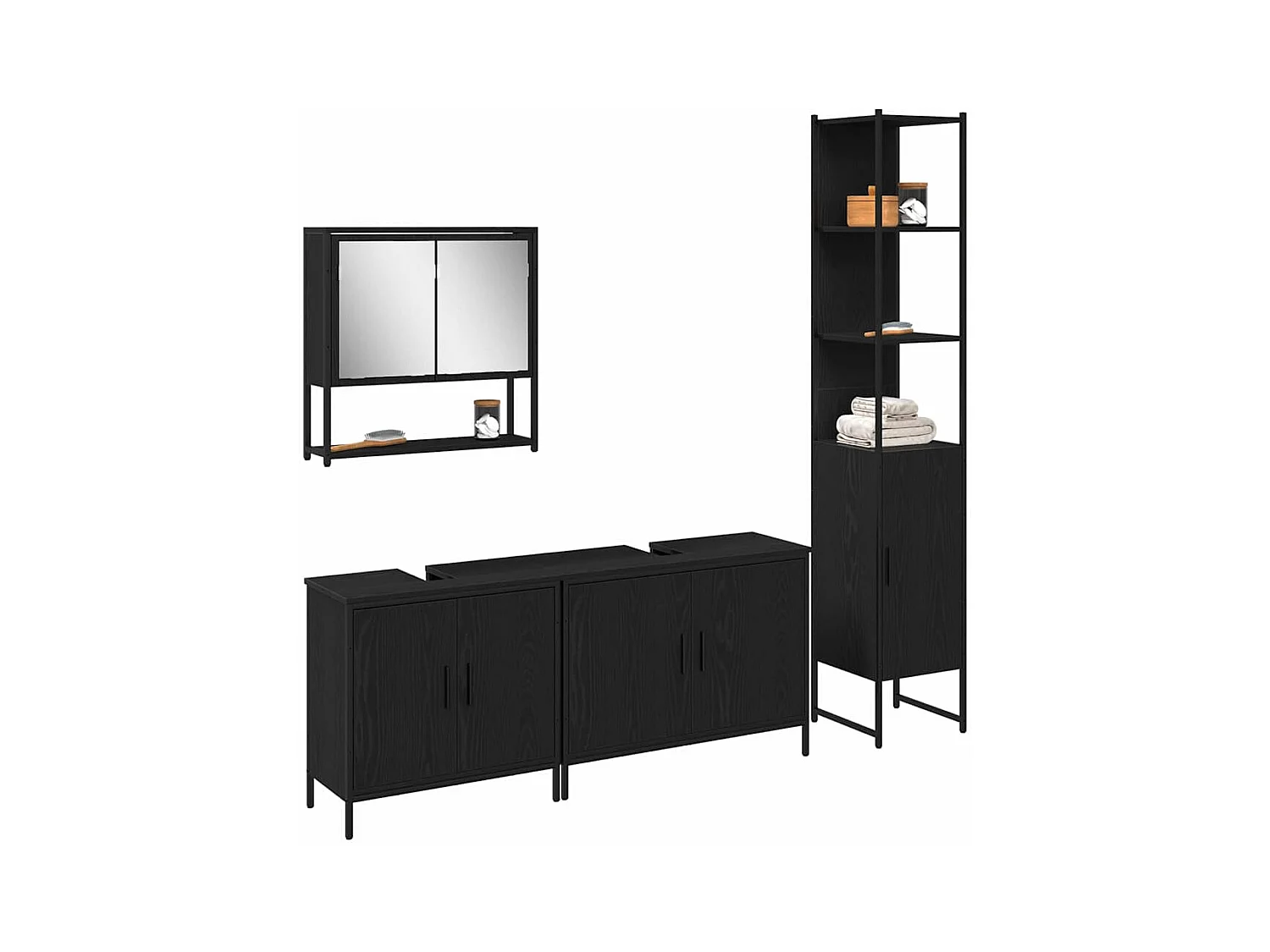 Ensemble de mobilier de salle de bain avec stockage 4 pcs Noir