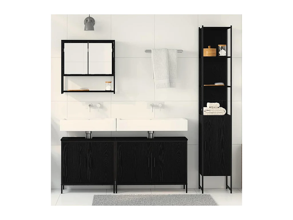 Ensemble de mobilier de salle de bain avec stockage 4 pcs Noir