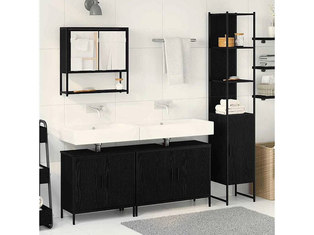 Ensemble de mobilier de salle de bain avec stockage 4 pcs Noir