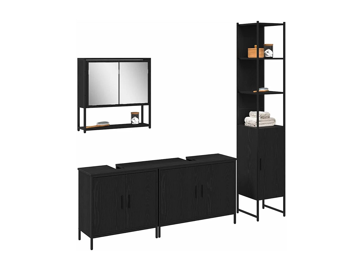 Ensemble de mobilier de salle de bain avec stockage 4 pcs Noir