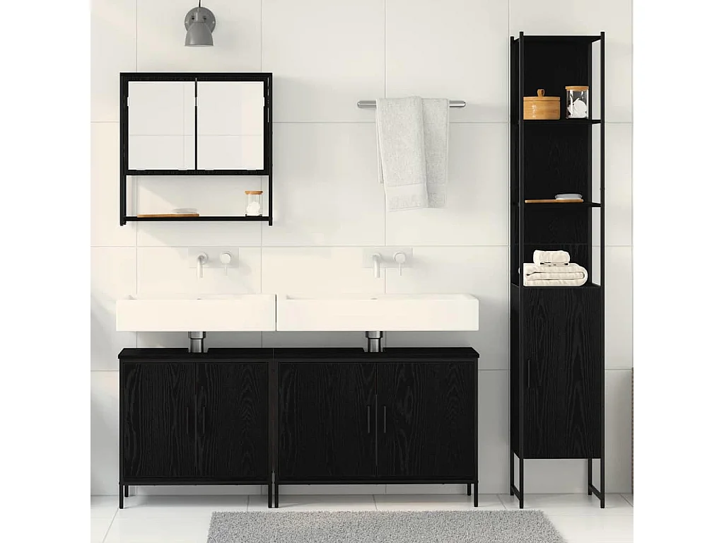 Ensemble de mobilier de salle de bain avec stockage 4 pcs Noir