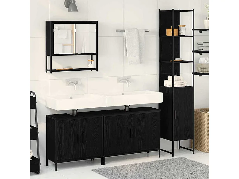 Set di mobili da bagno con contenitore 4 pezzi nero