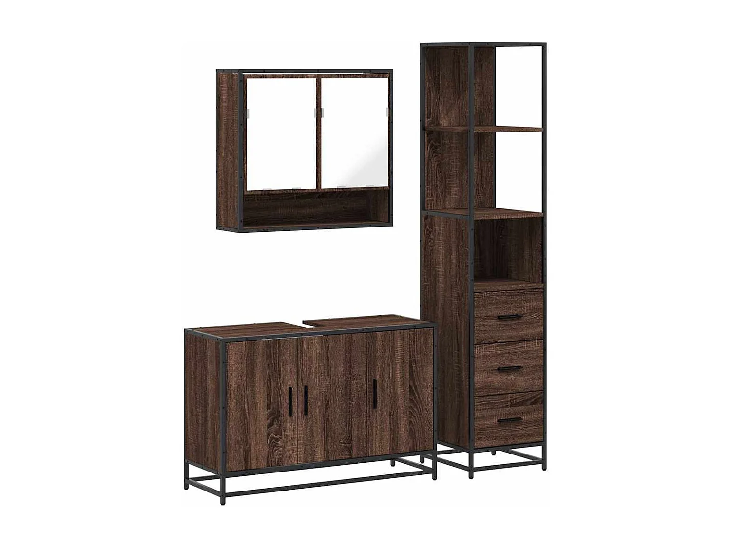 Ensemble de meubles de salle de bain 3 pcs Chêne marron