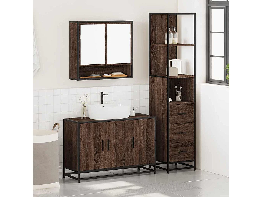 Ensemble de meubles de salle de bain 3 pcs Chêne marron
