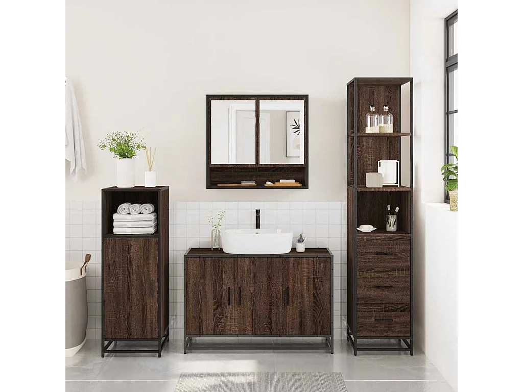 Ensemble de meubles de salle de bain 3 pcs Chêne marron