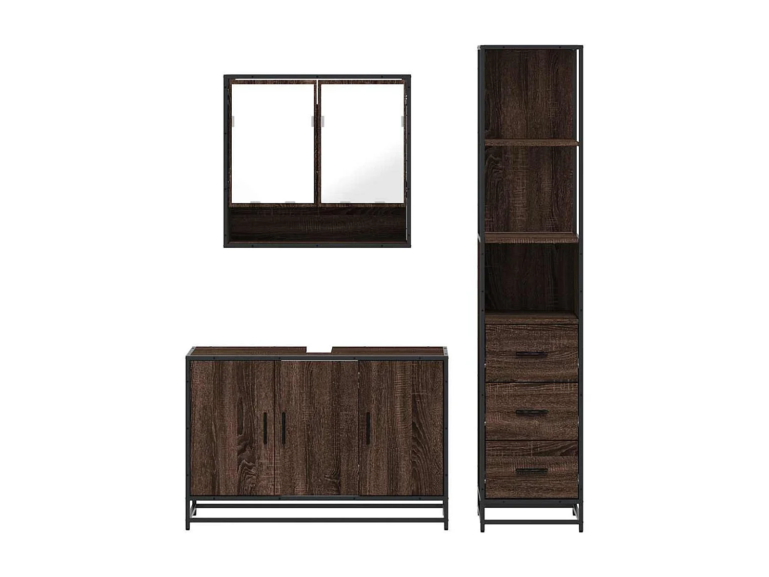 Ensemble de meubles de salle de bain 3 pcs Chêne marron