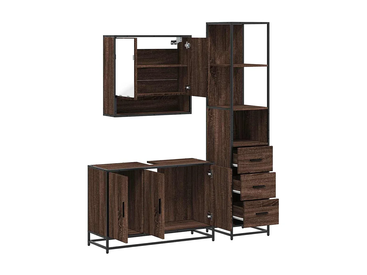 Ensemble de meubles de salle de bain 3 pcs Chêne marron