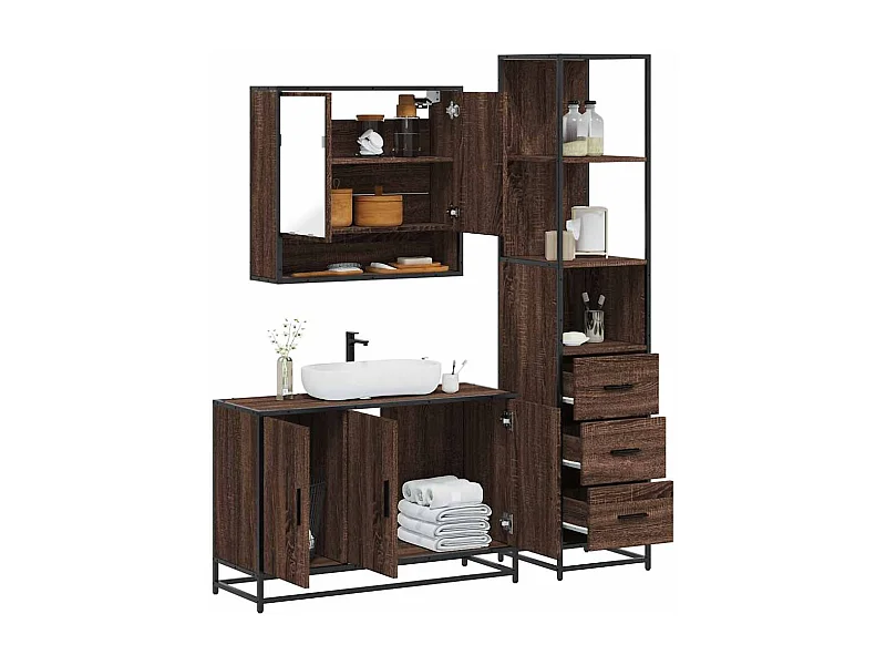 Ensemble de meubles de salle de bain 3 pcs Chêne marron
