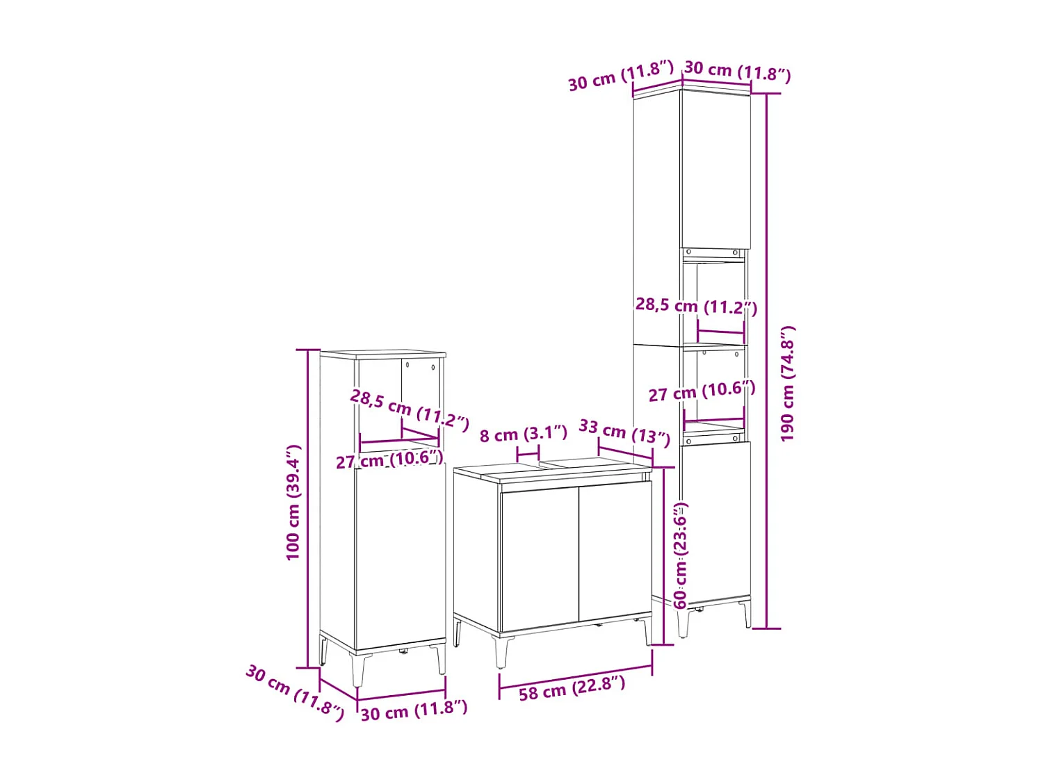 Conjunto de muebles de baño de 3 piezas roble sonoma
